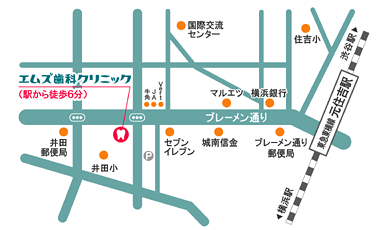 エムズ歯科クリニック元住吉へのアクセスマップ