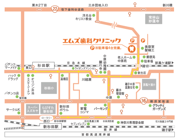 エムズ歯科クリニック磯子へのアクセスマップ